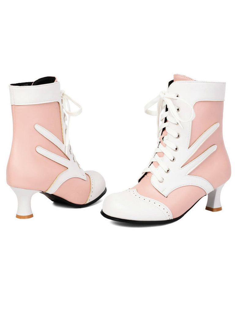Bottines victoriennes à lacets, perforations et talon moyen