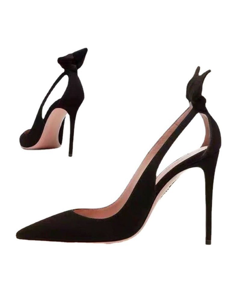Escarpins à Bride Arrière en Velours Noir avec Nœud et Talon Aiguille