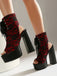 Chaussures à Bout Ouvert et Lacets à Talon Épais en Dentelle