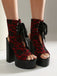 Chaussures à Bout Ouvert et Lacets à Talon Épais en Dentelle