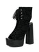 Chaussures à Bout Ouvert et Lacets à Talon Épais en Dentelle