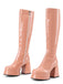 Bottes en cuir PU à bout rond, plateforme et talon épais