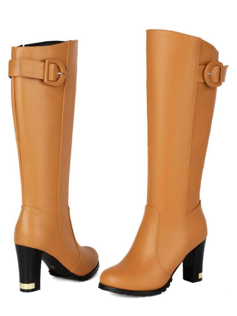Bottes cavalières hauteur genou à talon bloc et boucle