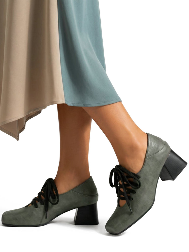 Chaussures Bout Carré Lacées Talon Bloc 10