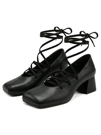 Chaussures Bout Carré Lacées Talon Bloc
