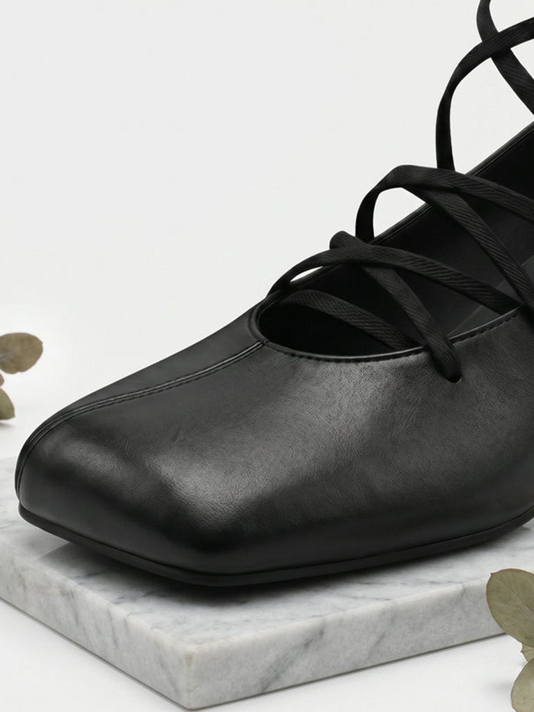 Chaussures Bout Carré Lacées Talon Bloc 3
