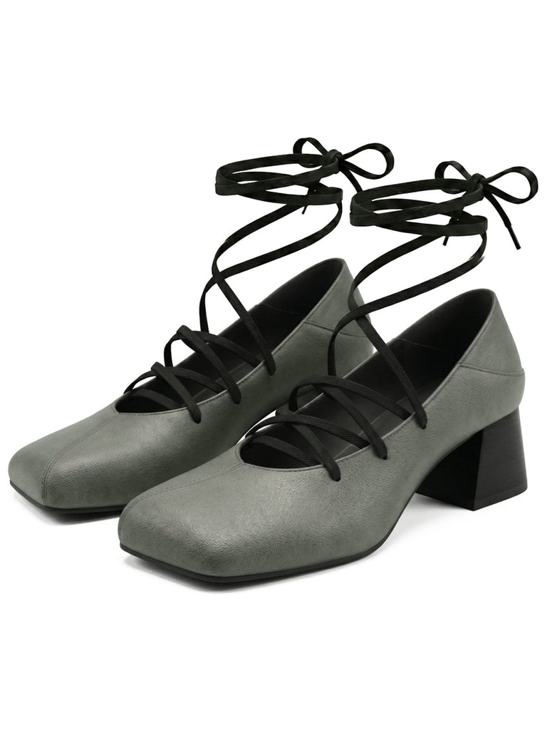 Chaussures Bout Carré Lacées Talon Bloc 5