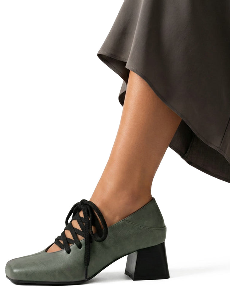 Chaussures Bout Carré Lacées Talon Bloc 7