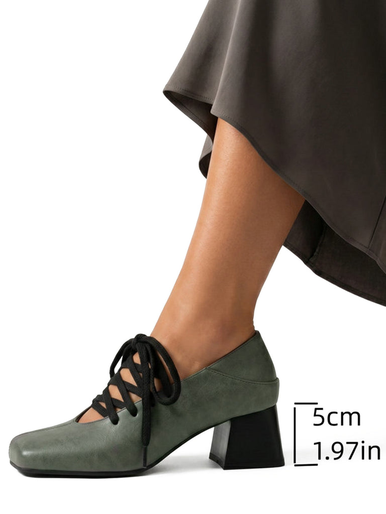 Chaussures Bout Carré Lacées Talon Bloc 8