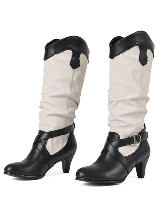 Bottes western bicolores mi-mollet à talon carré vintage