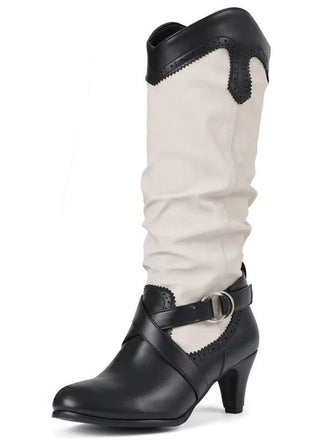 Bottes western bicolores mi-mollet à talon carré vintage
