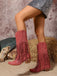 Bottes western bohèmes à franges, talon épais et hauteur mi-mollet