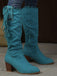 Bottes hautes marron en daim à pompons ethniques et talon épais