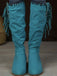 Bottes hautes marron en daim à pompons ethniques et talon épais