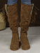 Bottes hautes marron en daim à pompons ethniques et talon épais