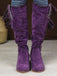 Bottes hautes marron en daim à pompons ethniques et talon épais