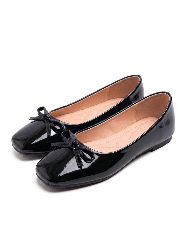 Ballerines vintage en similicuir à bout carré et nœud