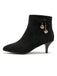 Bottines noires en flanelle à nœud, strass et talon conique