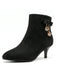 Bottines noires en flanelle à nœud, strass et talon conique