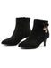 Bottines noires en flanelle à nœud, strass et talon conique