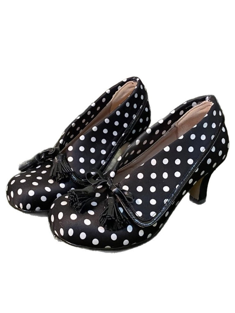 Chaussures à talons hauts vintage à pois, nœud et pampilles - 1
