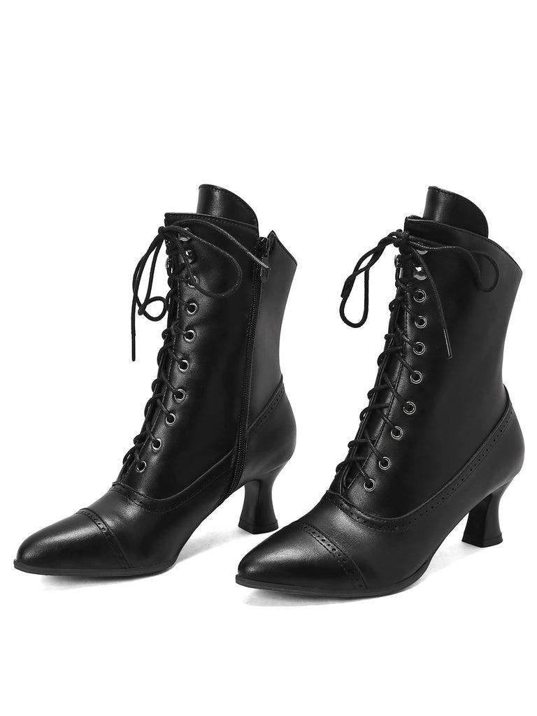 Bottines Victoriennes Violettes à Bout Pointu Lacets et Petit Talon