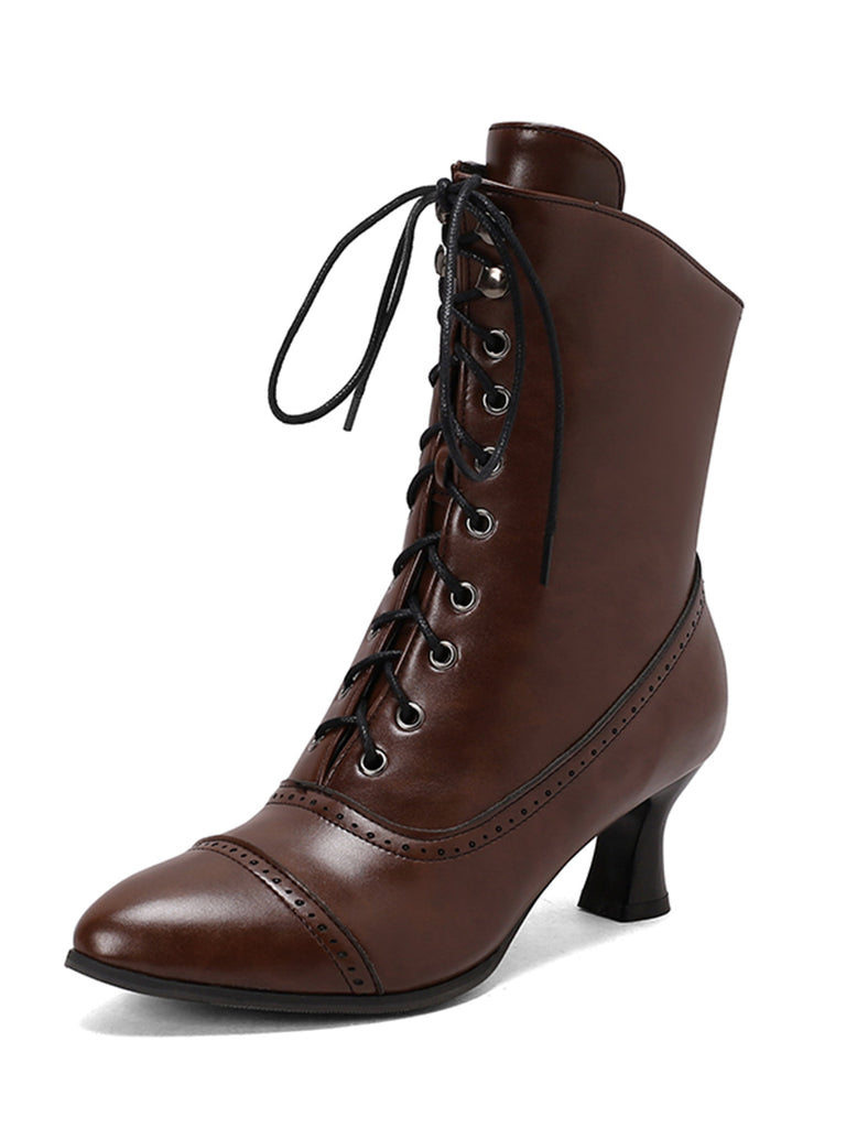 Bottines Victoriennes Violettes à Bout Pointu Lacets et Petit Talon