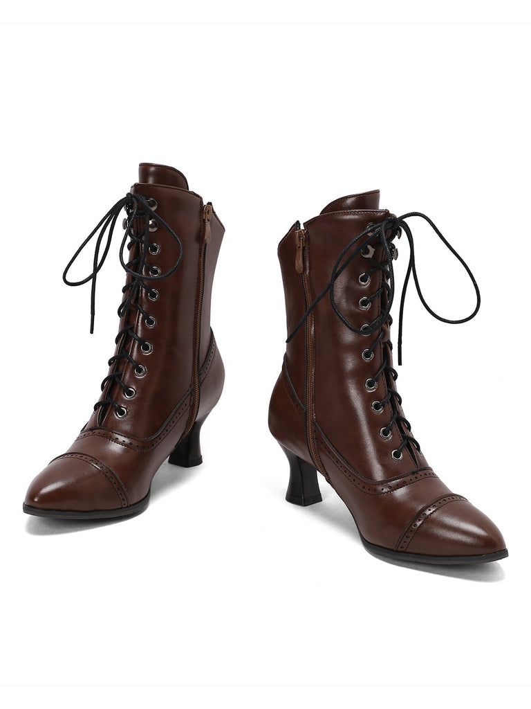 Bottines Victoriennes Violettes à Bout Pointu Lacets et Petit Talon