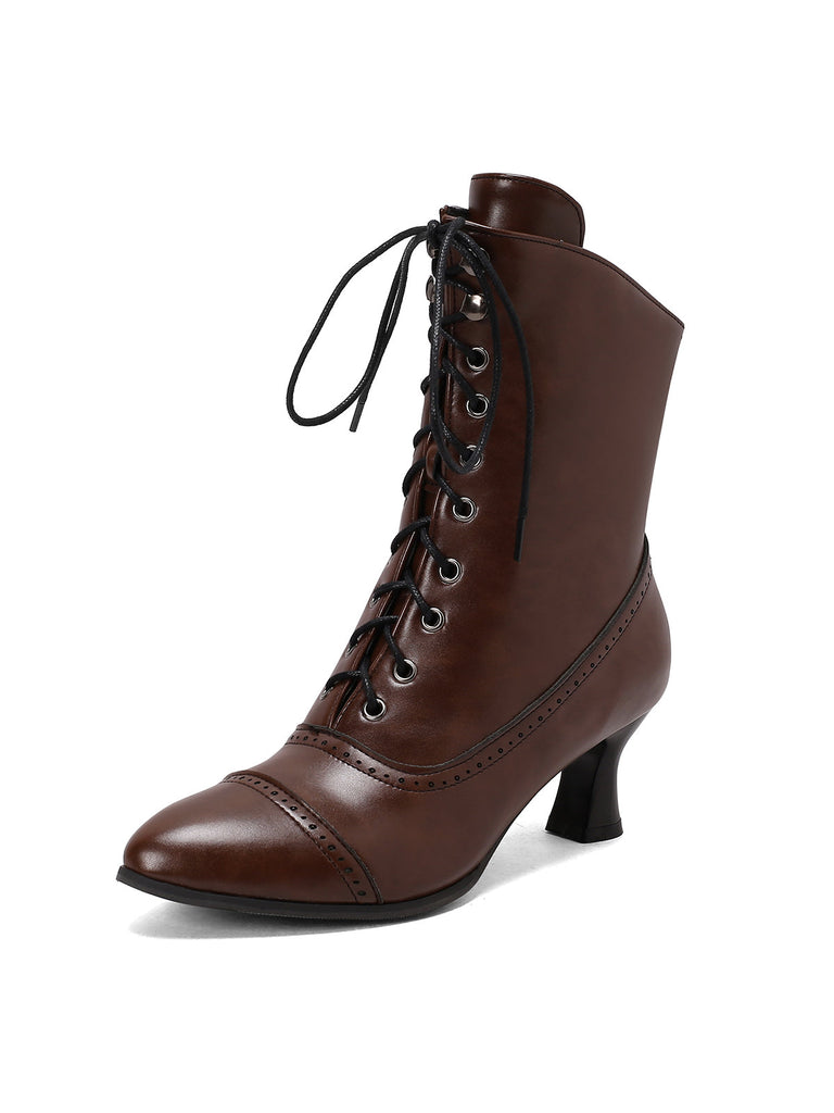 Bottines Victoriennes Violettes à Bout Pointu Lacets et Petit Talon