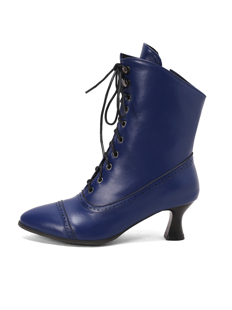 Bottines Victoriennes Violettes à Bout Pointu Lacets et Petit Talon