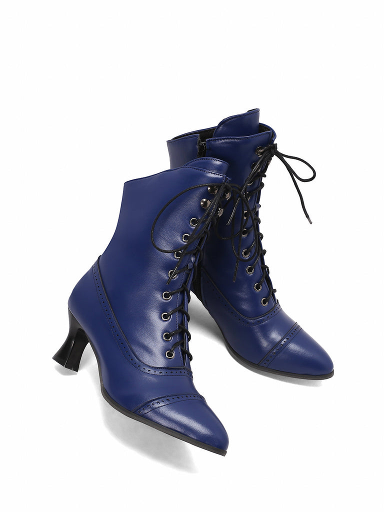 Bottines Victoriennes Violettes à Bout Pointu Lacets et Petit Talon