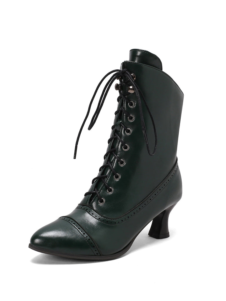 Bottines Victoriennes Violettes à Bout Pointu Lacets et Petit Talon