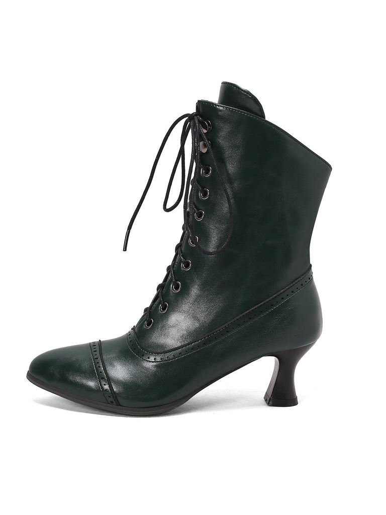 Bottines Victoriennes Violettes à Bout Pointu Lacets et Petit Talon