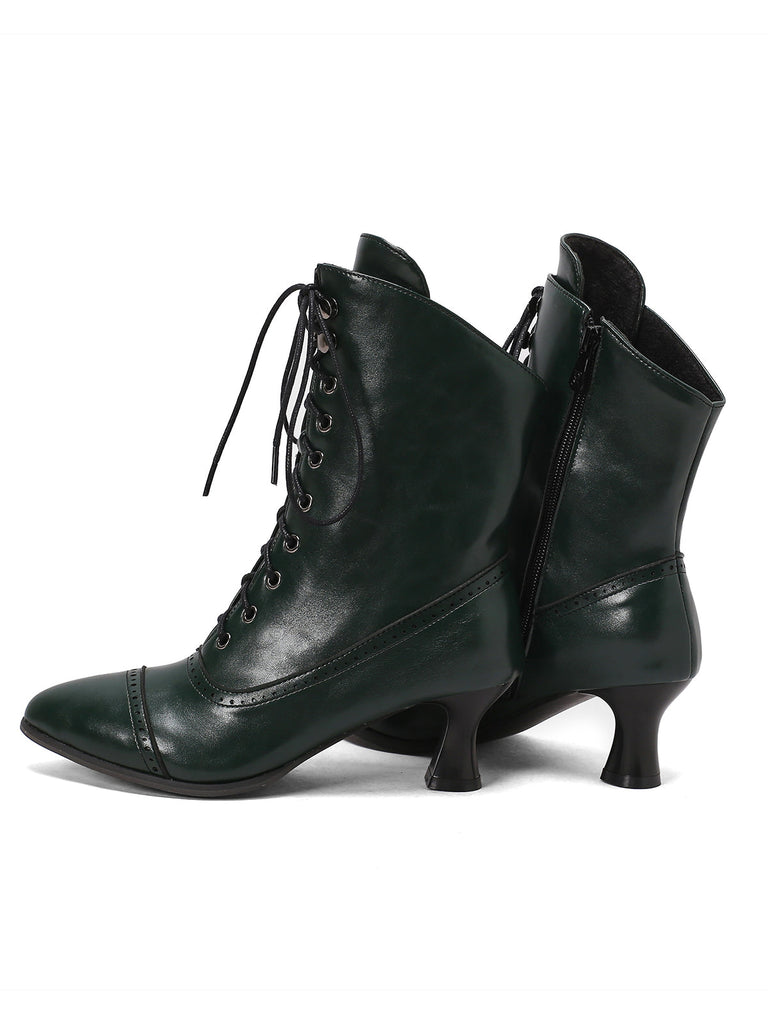 Bottines Victoriennes Violettes à Bout Pointu Lacets et Petit Talon