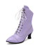 Bottines Victoriennes Violettes à Bout Pointu Lacets et Petit Talon