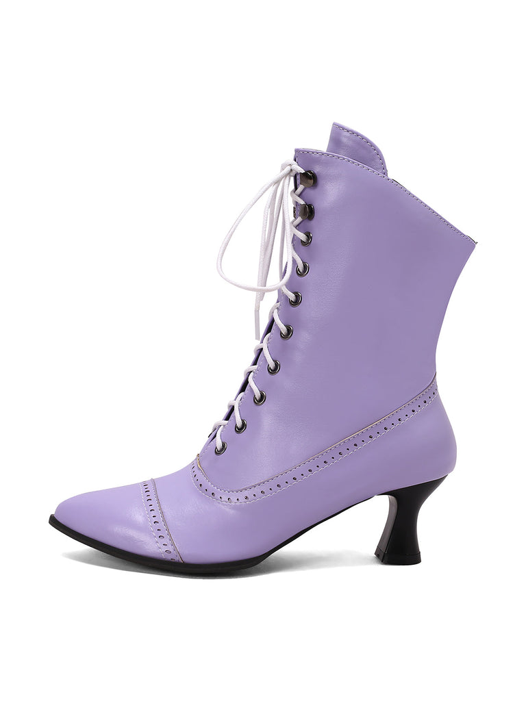 Bottines Victoriennes Violettes à Bout Pointu Lacets et Petit Talon