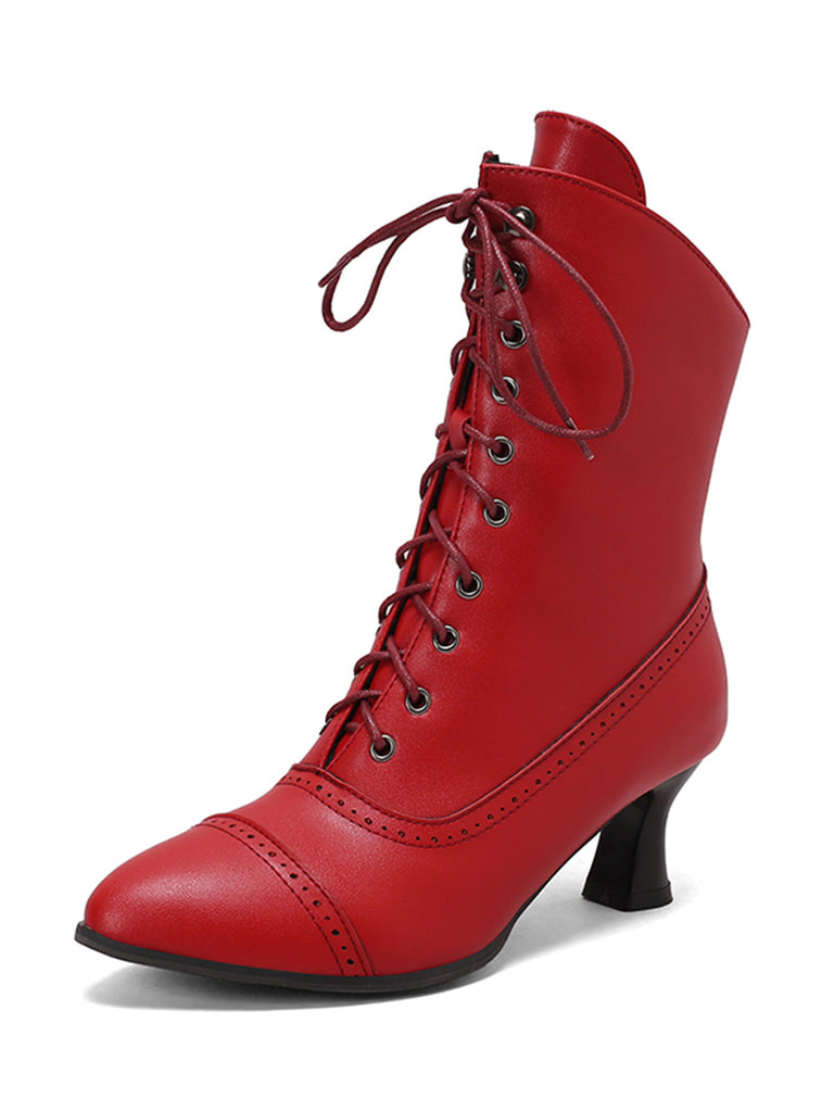 Bottines Victoriennes Violettes à Bout Pointu Lacets et Petit Talon