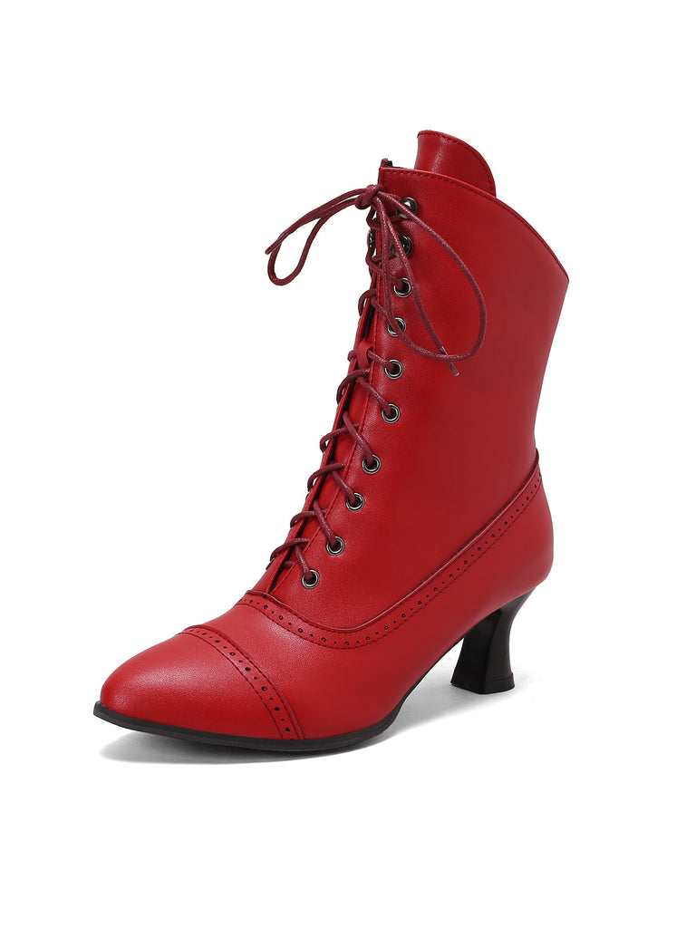 Bottines Victoriennes Violettes à Bout Pointu Lacets et Petit Talon