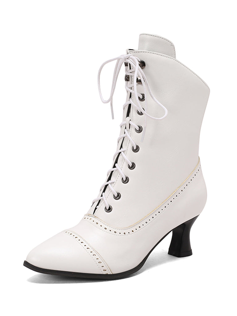 Bottines Victoriennes Violettes à Bout Pointu Lacets et Petit Talon