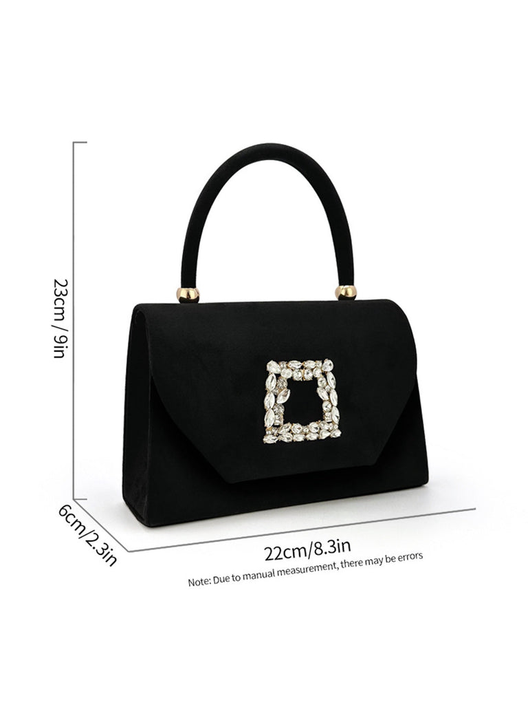 Pochette enveloppe noire avec poignée supérieure et strass