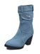 Bottes mi-mollet zippées à bout rond en denim