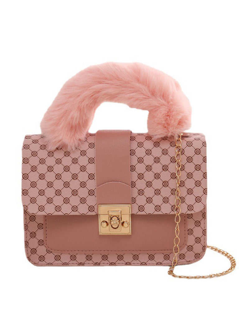 Sac mini à bandoulière vintage avec poignée en fausse fourrure