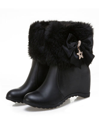 Bottes compensées vintage en fausse fourrure avec nœud papillon et décor d'étoile