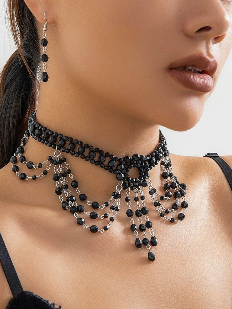 Ensemble collier et boucles d'oreilles avec pendentif en cristal gothique noir