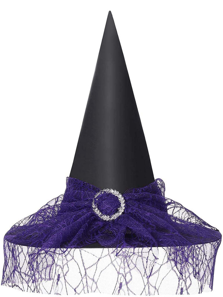 Chapeau de sorcière pointu en maille patchwork pour Halloween