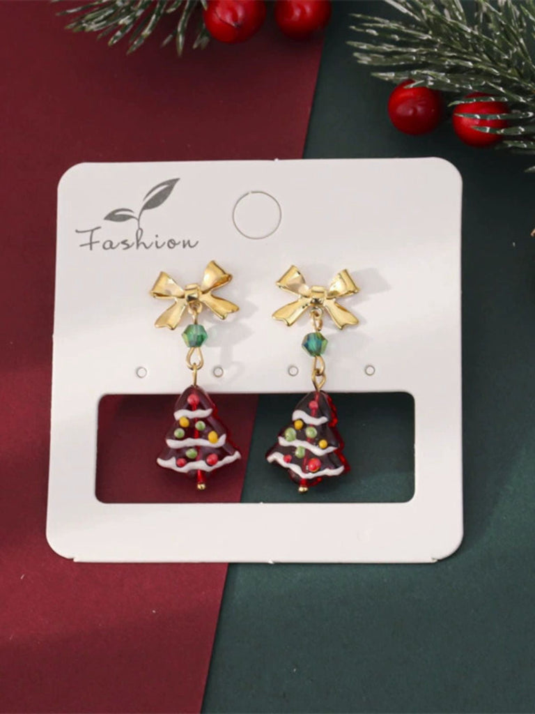 Boucles d'oreilles pendantes vintage de nœud papillon doré pour sapin de Noël