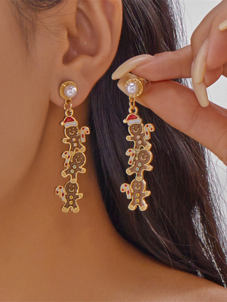 Boucles d'oreilles de Noël multicolores en perles motif bonhomme en pain d'épice