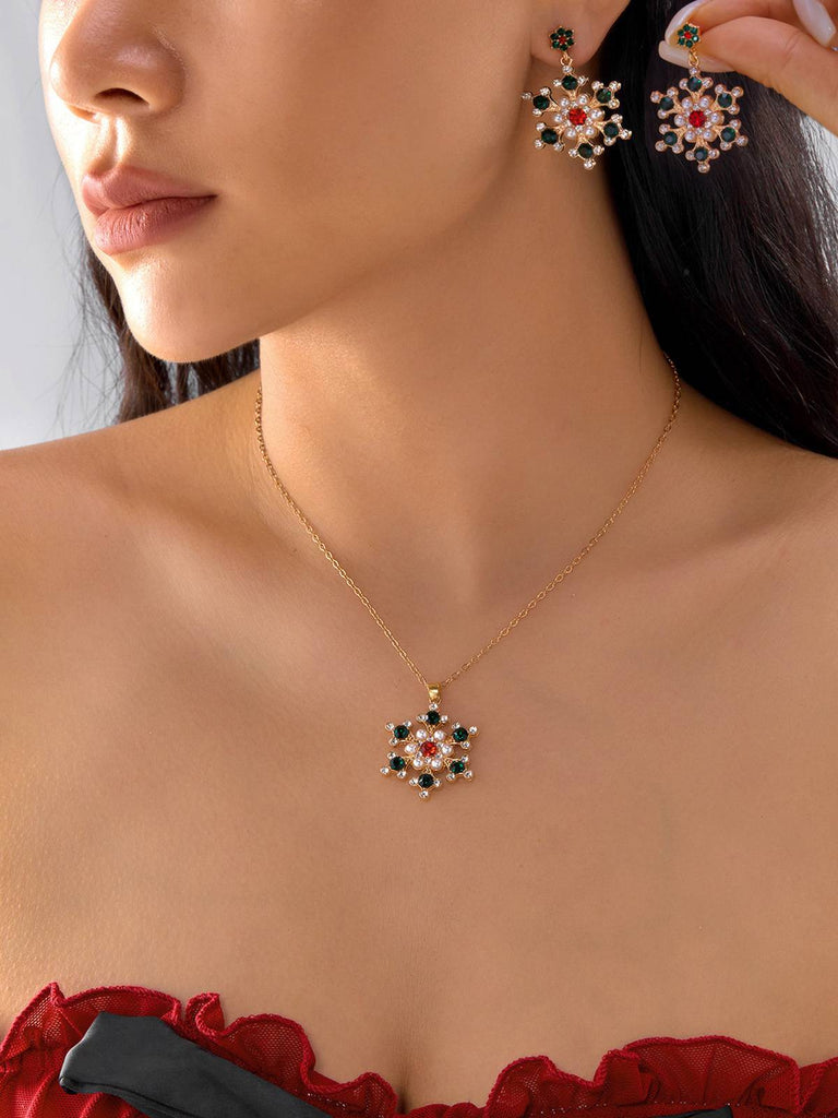 Ensemble de bijoux vintage collier et boucles d'oreilles flocon de neige