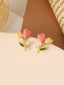Boucles d'oreilles puces en perles et fleurs de tulipe rose
