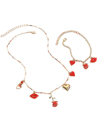 Ensemble collier et bracelet Rose rouge Cœur Lèvres